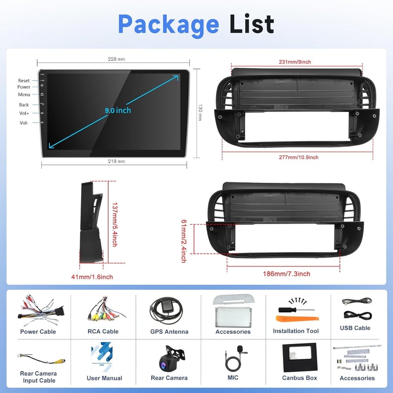 Podofo Carplay Autórádió Fiat 500 2007-2015 9" Érintőképernyő 2G+64G Bluetooth GPS WiFi