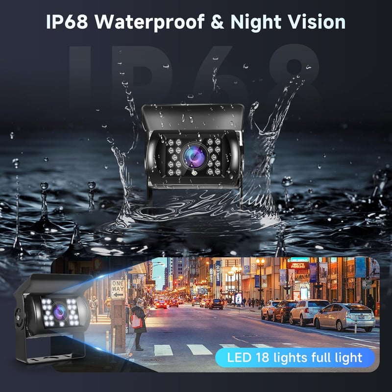Podofo Tolatókamera Szett - 7" TFT Monitor + Vízálló Kamera 18 IR LED Éjjellátóval - Lakóautó, Busz, Kamion Kompatibilis - 20m Kábellel