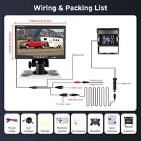 Podofo Tolatókamera Szett - 7" TFT Monitor + Vízálló Kamera 18 IR LED Éjjellátóval - Lakóautó, Busz, Kamion Kompatibilis - 20m Kábellel 7
