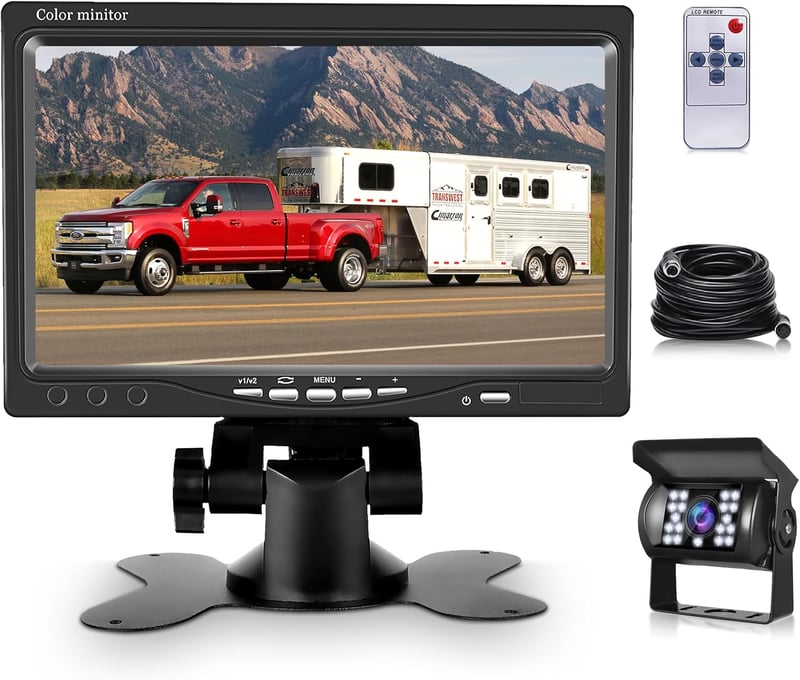 Podofo Tolatókamera Szett - 7" TFT Monitor + Vízálló Kamera 18 IR LED Éjjellátóval - Lakóautó, Busz, Kamion Kompatibilis - 20m Kábellel