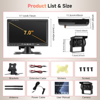 Podofo Vezeték nélküli Tolatókamera szett 1080P HD monitorral, IP68 vízálló, éjjellátó 2