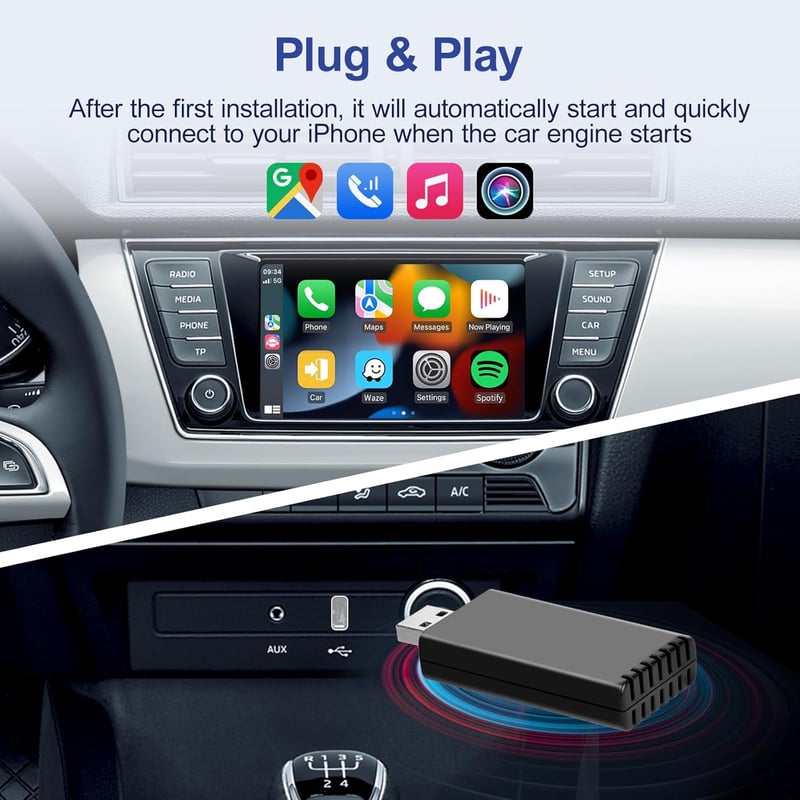 Podofo Wireless CarPlay Adapter iPhone-hez, 5.8GHz WiFi, Plug & Play