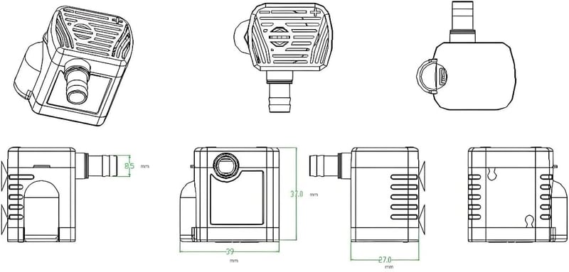 POFET Mini Szubmerzibilis Szivattyú 5-12V 200L/H Napelemes Szökőkút Csendes Motor
