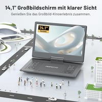 POFOTO 15,7" Hordozható DVD lejátszó 14,1" HD forgó kijelzővel, 6 órás akkumulátor - grey/black 2