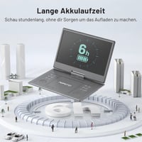POFOTO 15,7" Hordozható DVD lejátszó 14,1" HD forgó kijelzővel, 6 órás akkumulátor - grey/black 4