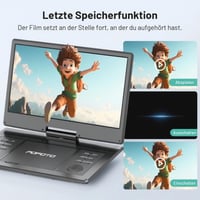 POFOTO 15,7" Hordozható DVD lejátszó 14,1" HD forgó kijelzővel, 6 órás akkumulátor - grey/black 6
