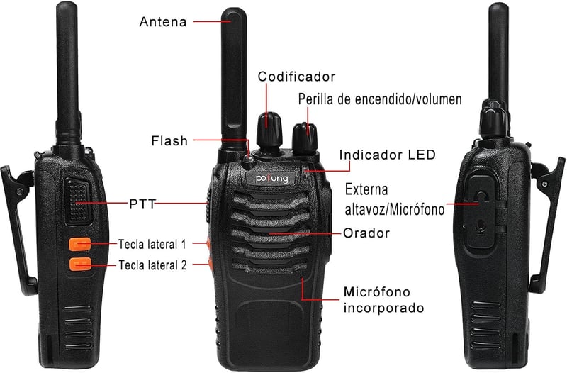 Pofung PT88E PMR446 walkie talkie 16 csatornás VOX fekete 6 darabos rádiókészülék építkezés, étterem és hotel