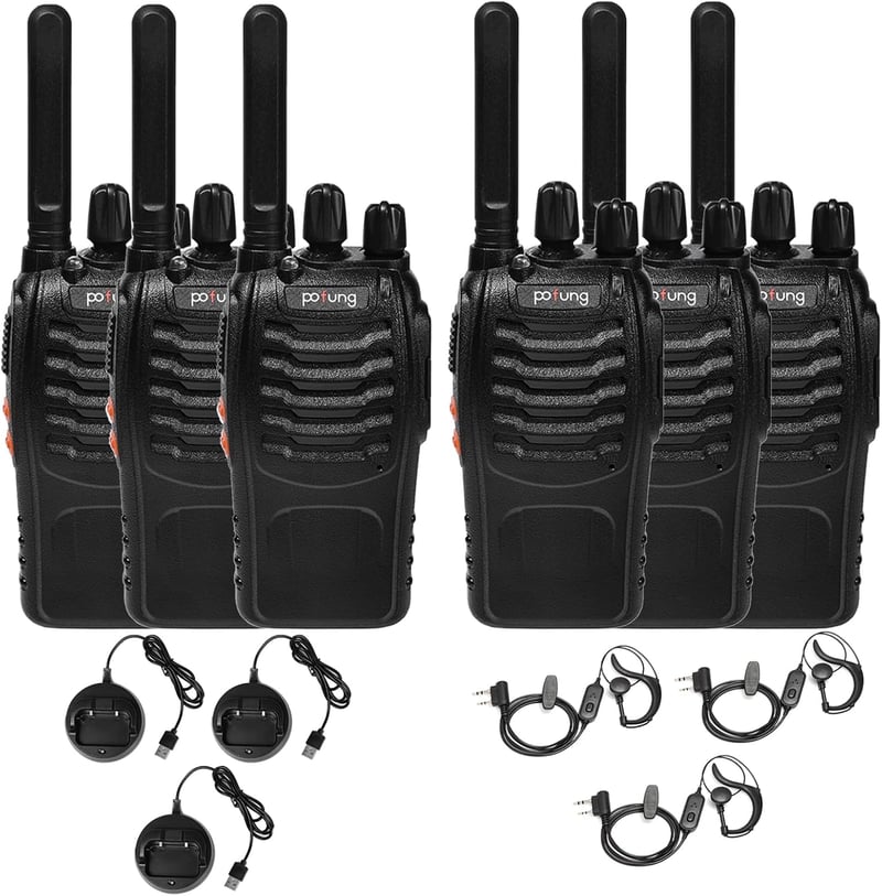 Pofung PT88E PMR446 walkie talkie 16 csatornás VOX fekete 6 darabos rádiókészülék építkezés, étterem és hotel
