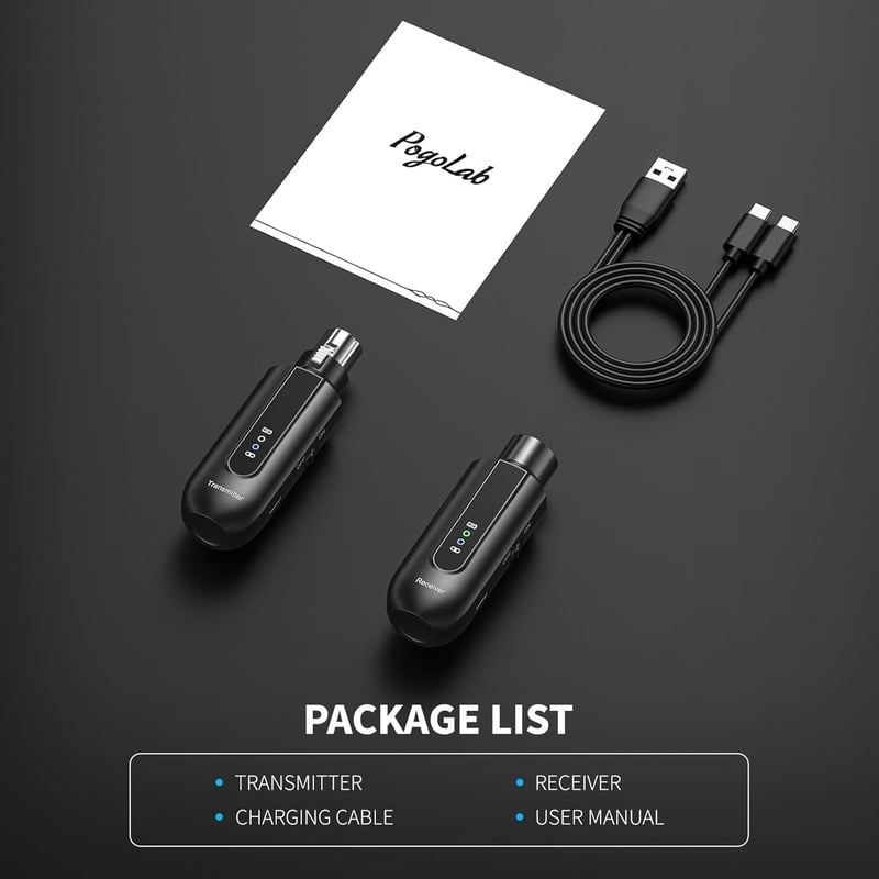 POGOLAB BKW-X1 Vezeték Nélküli XLR Mikrofon Adapter Szett - 2.4GHz, 12 Órás Üzemidő, 150 Láb Hatótáv, Dinamikus és Kondenzátor Mikrofonokhoz