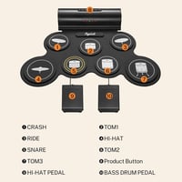POGOLAB Elektromos Dobfelszerelés - Összehajtható 7 Pados Szett Beépített Hangszóróval, Bluetooth-szal, Fejhallgató Csatlakozóval, Kezdőknek 6