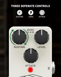 POGOLAB Kompresszor Gitárpedál - Analóg Effekt Sustain-Attack-Level Szabályzókkal, True Bypass, Könnyű Alumínium Ház, Blues-Rock-Pop Stíluso 2