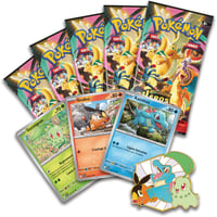Pokémon Deluxe Pin kolekcia Prví Mega evoluční partneri Transcendentní hrdinovia – 3 lesklé promo karty, 1 deluxe odznak a 5 booster balíčkov 6