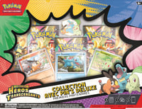 Pokémon Deluxe Pin kolekcia Prví Mega evoluční partneri Transcendentní hrdinovia – 3 lesklé promo karty, 1 deluxe odznak a 5 booster balíčkov 2