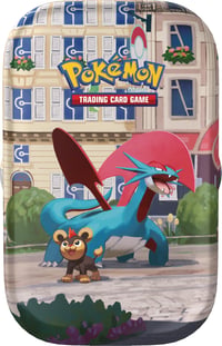 Pokémon zberateľská kartová hra Mini Tin Box Illumina City Salamence a Litleo – 2 balíčky booster, 1 pohľadnica a 1 hárok nálepiek 2