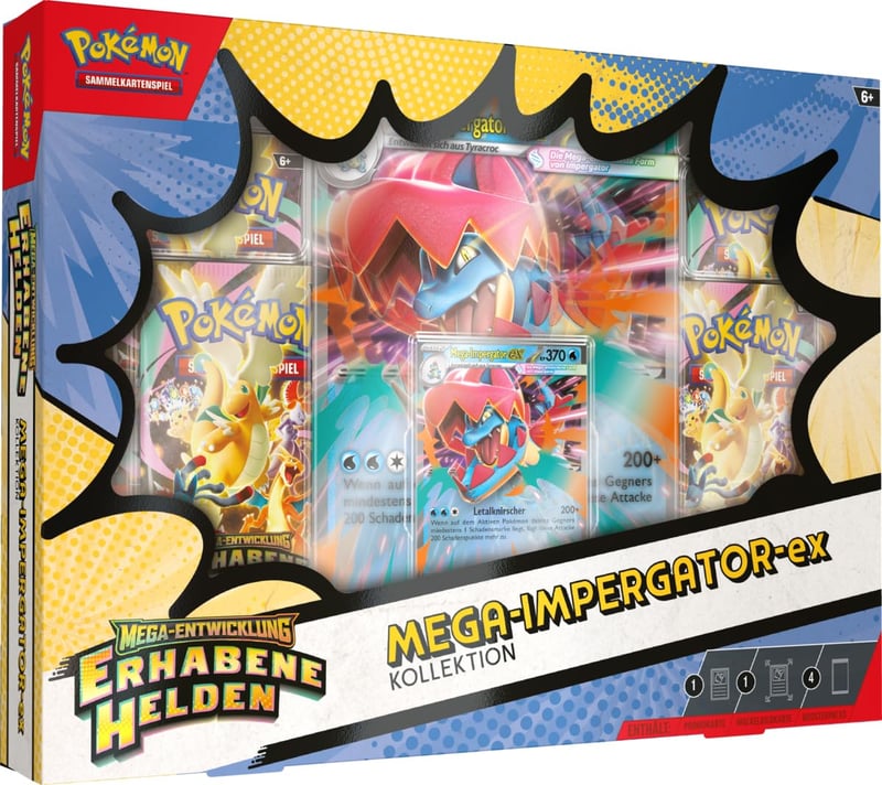 Pokémon kartová hra: Kolekcia Mega vývoja – Vznešení hrdinovia: Mega Feraligatr-ex (1 holografická promo karta, 1 obria pohyblivá karta a 4 balíčky)