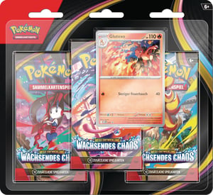 Pokémon zberateľská kartová hra Mega vývoj – Wachsendes Chaos balíček 3 ks – 1 holografická promo karta + 3 boostery