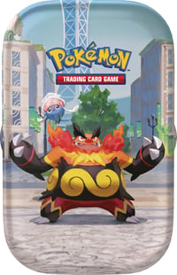 Pokémon kartová hra Mini Tin Box Illumina City: Flambirex a Iscalar – 2 booster balíčky, 1 pohľadnica a 1 hárok nálepiek 2
