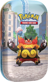 Pokémon kartová hra Mini Tin Box Illumina City: Flambirex a Iscalar – 2 booster balíčky, 1 pohľadnica a 1 hárok nálepiek 1