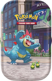 Pokémon zberateľská kartová hra Mini Tin Box Illumina City: Feraligatr a Budew – 2 balíčky, 1 pohľadnica a 1 hárok nálepiek 2