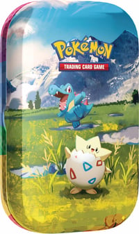 Pokémon Kartová hra Mini Tin Box Mega Evolúcia – Vznešení hrdinovia: Togepi a Totodile – 1 hárok nálepiek, 1 pohľadnica, 2 posilňovacie balíčky (boostery) 1