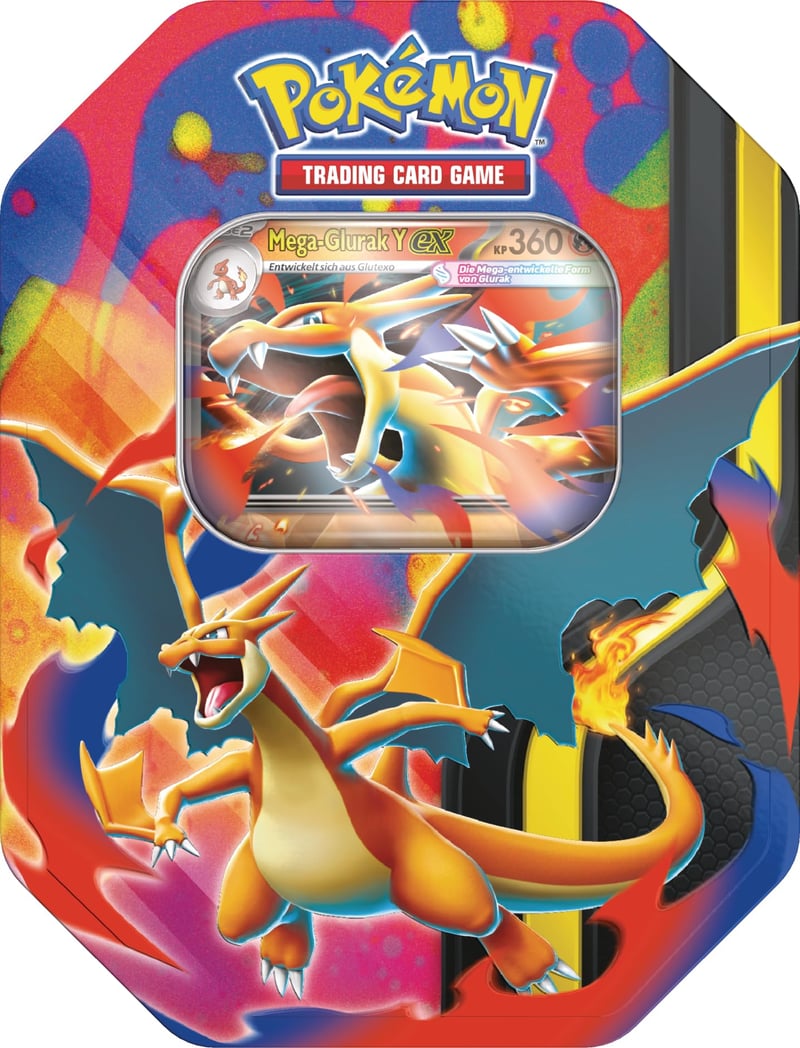 Pokémon kartová hra: Plechová krabička Mega Charizard Y-ex – 4 balíčky a 1 holografická promo karta