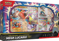 Zberateľské balenie Pokémon Mega Lucario-ex – holografická promo karta, obrovská promo karta, 5 posilňovacích balíčkov a figúrka Mega Lucaria 1