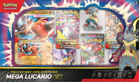 Zberateľské balenie Pokémon Mega Lucario-ex – holografická promo karta, obrovská promo karta, 5 posilňovacích balíčkov a figúrka Mega Lucaria 3