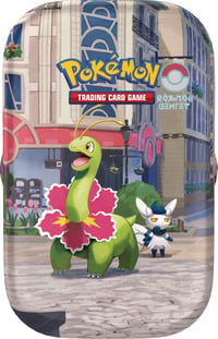 Pokémon zberateľská kartová hra Mini Tin Box Illumina City: Meganium a Espurr – 2 balíčky boosterov, 1 obrázková karta a 1 hárok nálepiek 2