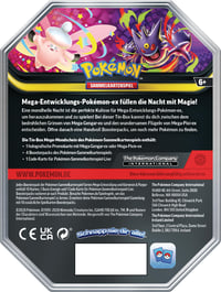 Pokémon Tin Box Mega Pixi ex #129 – Nemecký TCG box so 4 boostrami a promo kartou 2