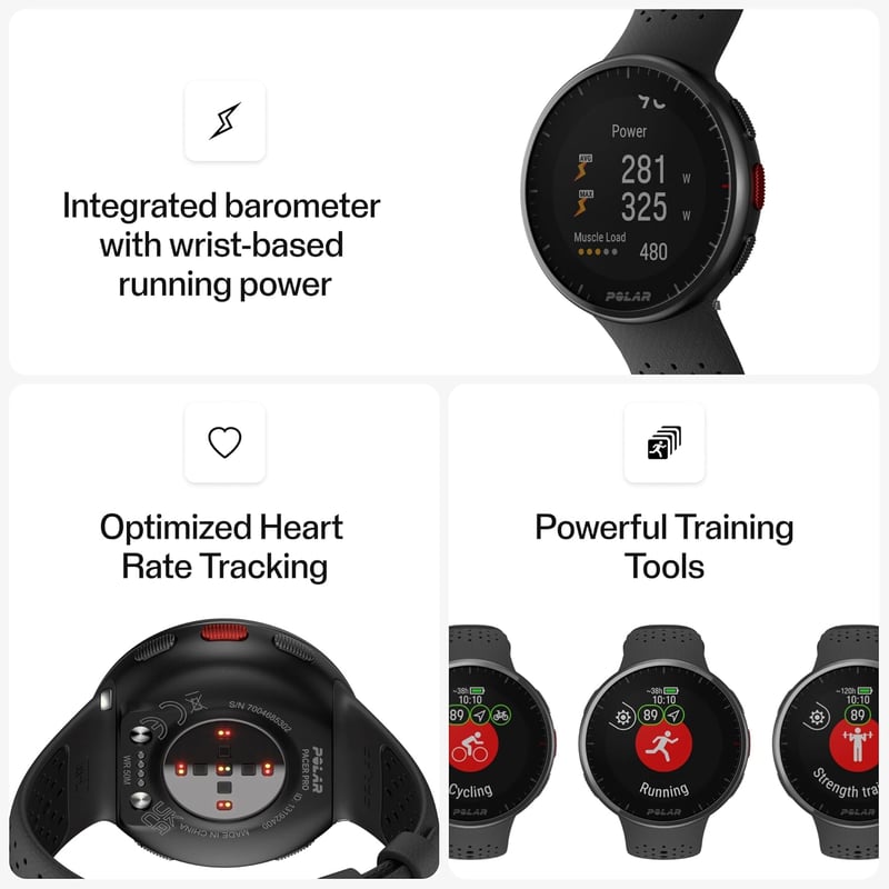 Polar Pacer Pro GPS Sportuhr Pulsuhr Smartwatch Futás Edzés Alvásmonitor - Carbon grey, Pacer Pro