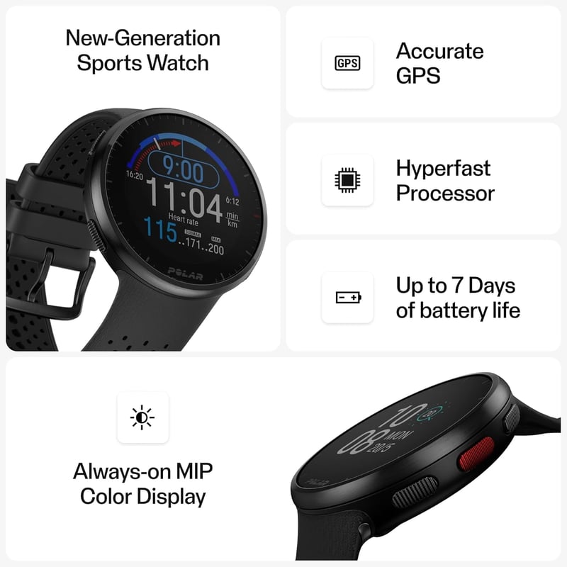 Polar Pacer Pro GPS Sportuhr Pulsuhr Smartwatch Futás Edzés Alvásmonitor - Carbon grey, Pacer Pro