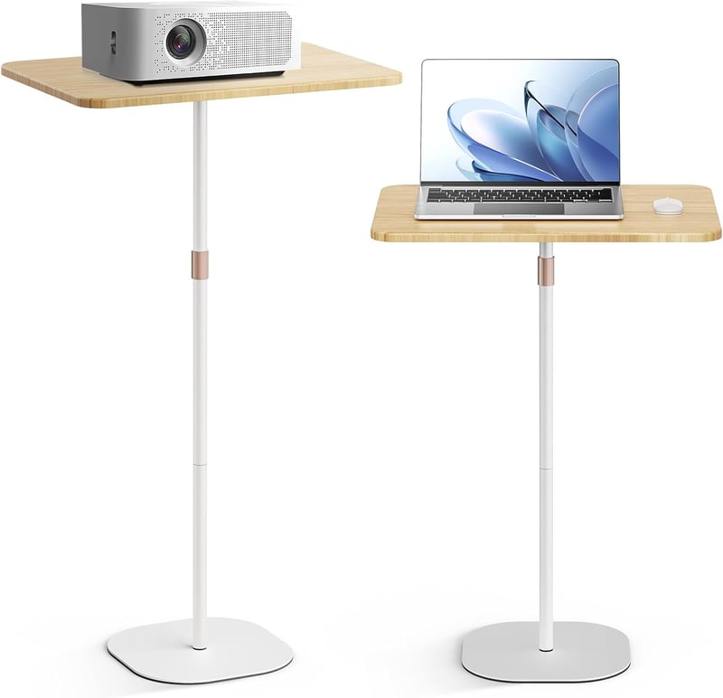 POLESTO Állítható Magasságú Álló Íróasztal 46-120 cm Laptop Állvánnyal, Mobil Prezentációs Asztal Irodához és Otthonhoz, Fehér