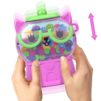 Polly Pocket JKC50 Hracia súprava Šperkovnica s mačiatkom a žuvačkou – mikrobábika, zvieratko, šálka na čaj, hojdačka a ovocné doplnky, cestovná hračka 6