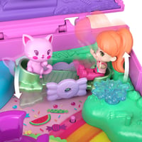 Polly Pocket JKC50 Hracia súprava Šperkovnica s mačiatkom a žuvačkou – mikrobábika, zvieratko, šálka na čaj, hojdačka a ovocné doplnky, cestovná hračka 2