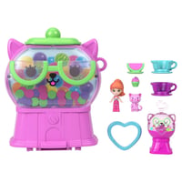 Polly Pocket JKC50 Hracia súprava Šperkovnica s mačiatkom a žuvačkou – mikrobábika, zvieratko, šálka na čaj, hojdačka a ovocné doplnky, cestovná hračka 4