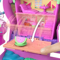 Polly Pocket JKC50 Hracia súprava Šperkovnica s mačiatkom a žuvačkou – mikrobábika, zvieratko, šálka na čaj, hojdačka a ovocné doplnky, cestovná hračka 5
