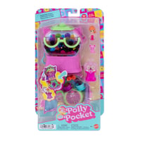 Polly Pocket JKC50 Hracia súprava Šperkovnica s mačiatkom a žuvačkou – mikrobábika, zvieratko, šálka na čaj, hojdačka a ovocné doplnky, cestovná hračka 7