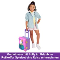 Polly Pocket Pollyville Dovolenkový kufrík na kolieskach – 4 bábiky, 1 vozidlo, 25+ doplnkov, pláž, promenáda, trojposchodový hotel s helikoptérou, HK 2