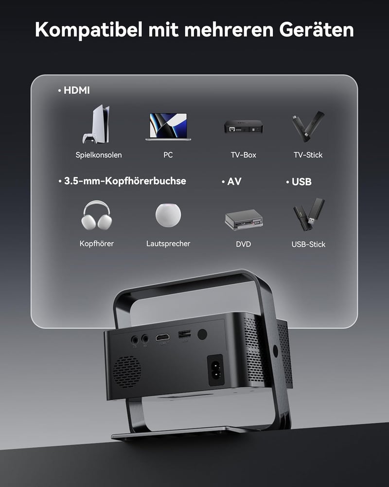 Polocsh P7 Hordozható 4K Projektor 1500 ANSI Lumen, 1080P FHD Felbontás, WiFi 6, Bluetooth, Automata Keystone, Elektromos Fókusz, Acélszürke