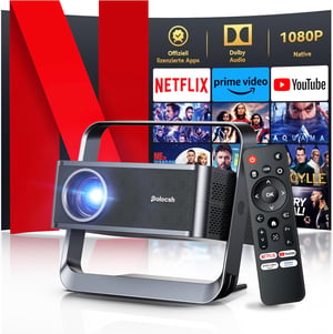 Proiector Portabil 4K Polocsh P7 1500 ANSI Lumeni, Rezoluție 1080P FHD, WiFi 6, Bluetooth, Keystone Automat, Focalizare Electrică, Gri Oțel