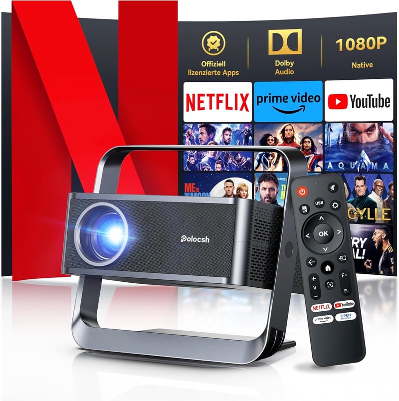 Polocsh P7 Hordozható 4K Projektor 1500 ANSI Lumen, 1080P FHD Felbontás, WiFi 6, Bluetooth, Automata Keystone, Elektromos Fókusz, Acélszürke