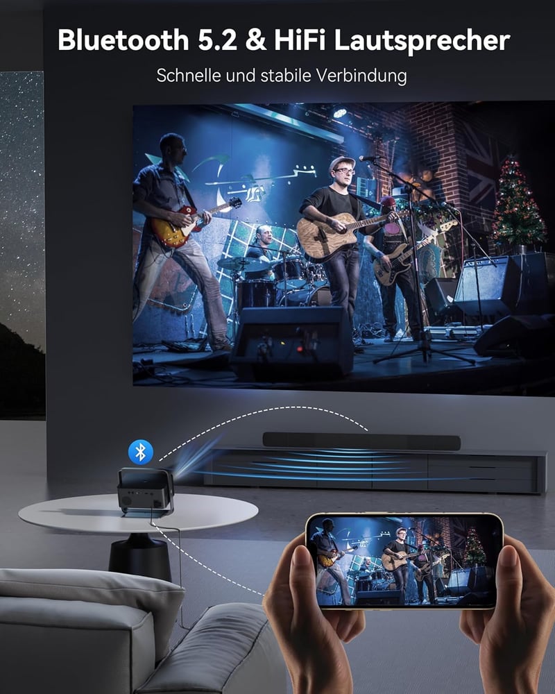 Polocsh P7 Hordozható 4K Projektor 1500 ANSI Lumen, 1080P FHD Felbontás, WiFi 6, Bluetooth, Automata Keystone, Elektromos Fókusz, Acélszürke