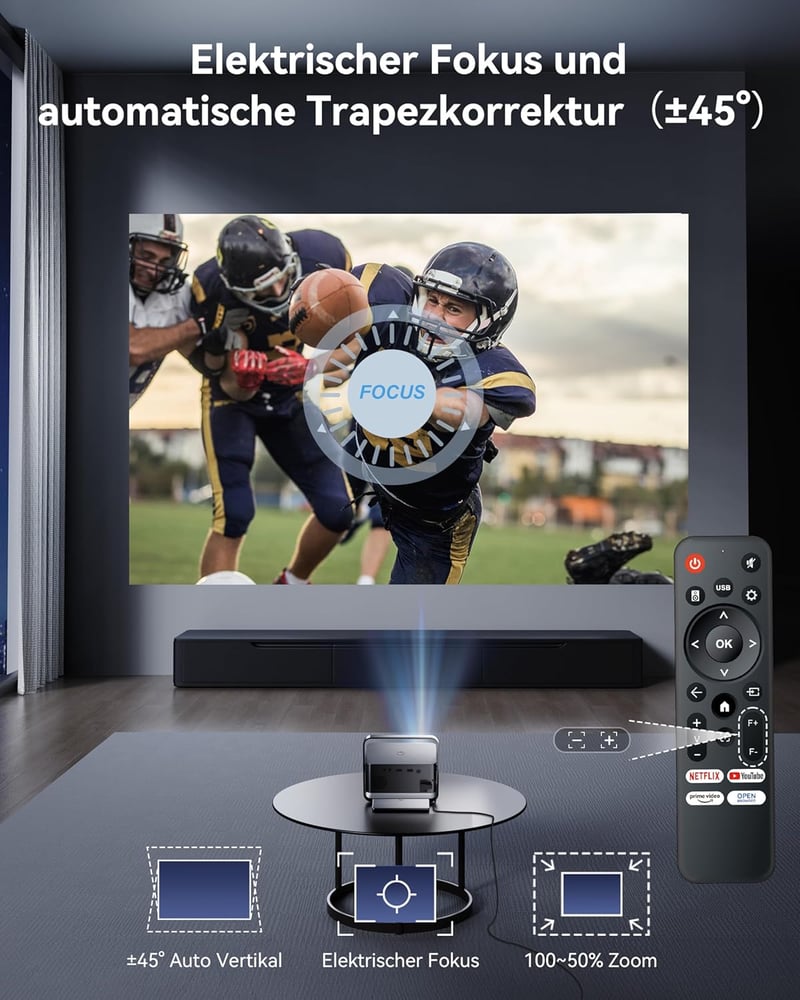Polocsh P7 Hordozható 4K Projektor 1500 ANSI Lumen, 1080P FHD Felbontás, WiFi 6, Bluetooth, Automata Keystone, Elektromos Fókusz, Acélszürke