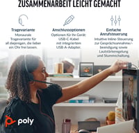 Poly Blackwire 3220 USB-C Headset Zajszűrő Mikrofonnal Teams Zoom Kompatibilis - BLACKWIRE, C3220 USB-C, USB C/A ADAPTER, ECOMM, USB-C/A 5