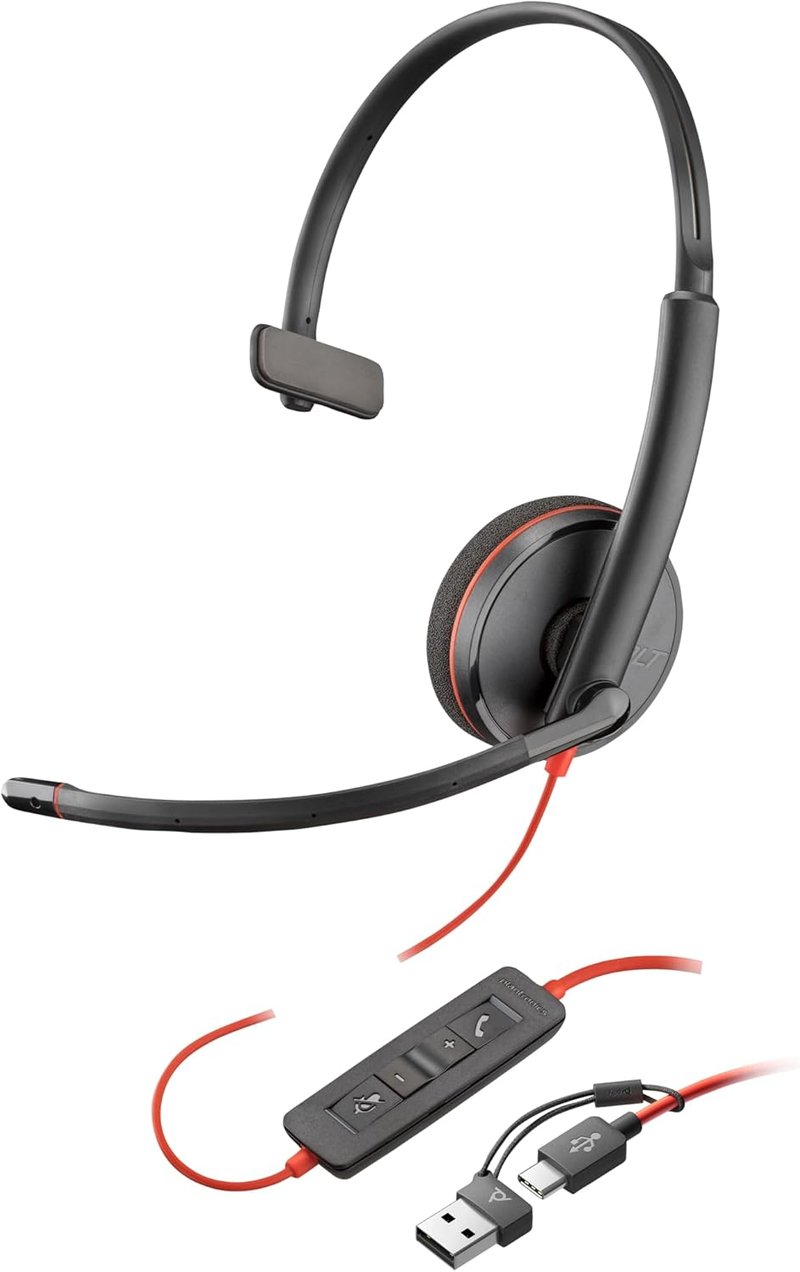 Poly Blackwire 3220 USB-C Headset Zajszűrő Mikrofonnal Teams Zoom Kompatibilis - BLACKWIRE, C3220 USB-C, USB C/A ADAPTER, ECOMM, USB-C/A