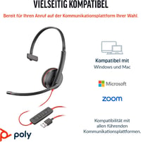 Poly Blackwire 3220 USB-C Headset Zajszűrő Mikrofonnal Teams Zoom Kompatibilis - BLACKWIRE, C3220 USB-C, USB C/A ADAPTER, ECOMM, USB-C/A 6