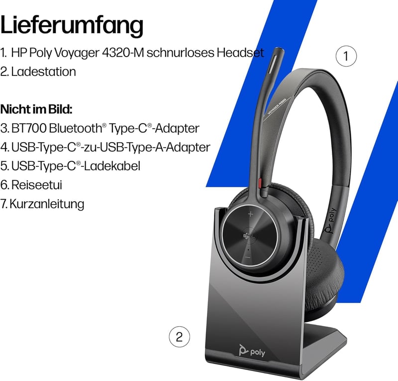 Poly Voyager 4320 Bluetooth Headset Töltőállomással, Zajszűrés, Teams Certified