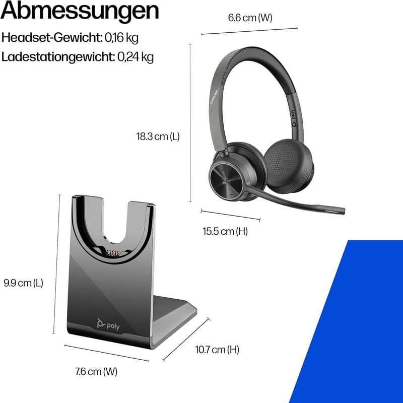 Poly Voyager 4320 Bluetooth Headset Töltőállomással, Zajszűrés, Teams Certified