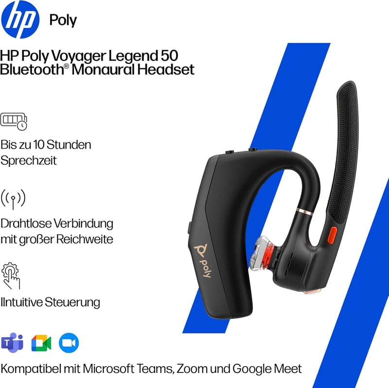 Poly Voyager Legend 50 Bluetooth Headset zajszűrés, 10 órás akkumulátor, fekete - standard
