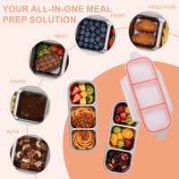 Pomodee Snackbox 3-priehradkový nerezový obedár, 3 ks Bento box, nepriepustný 4
